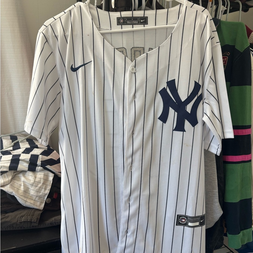 Nike White and Navy Pinstripe Jersey